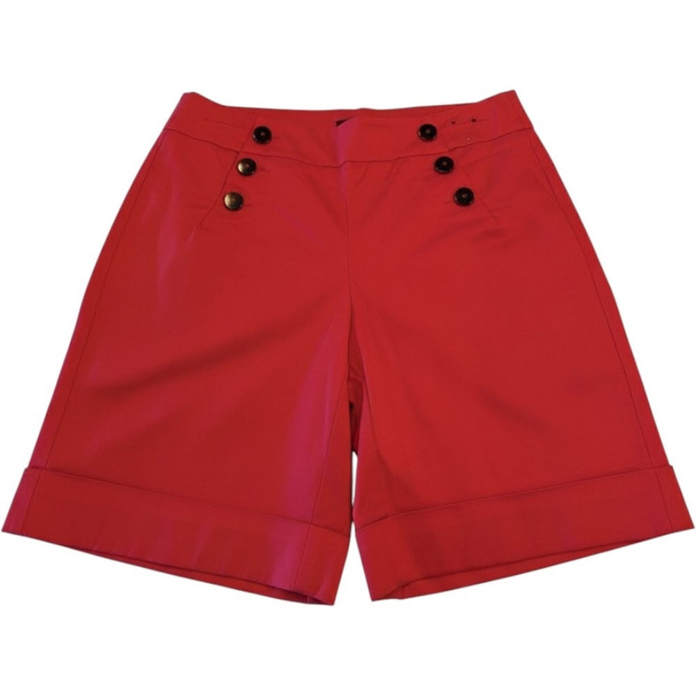 New York & Company Red Sailor Shorts Button Front Cuffed Stretch Size 4